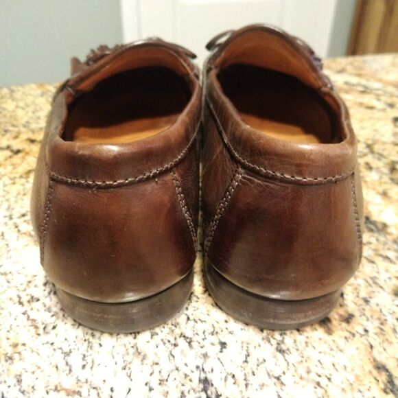 Johnston & Murphy Mens 7.5 M Brown Italian Leather Tassle Weave Loafers Shoes - Picture 9 of 12